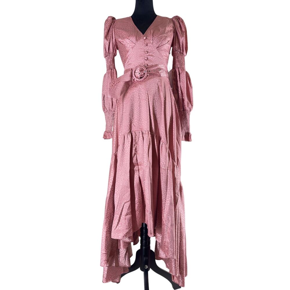 Rosevelvet Cottage Core Long Puff Sleeve Rose Dress S